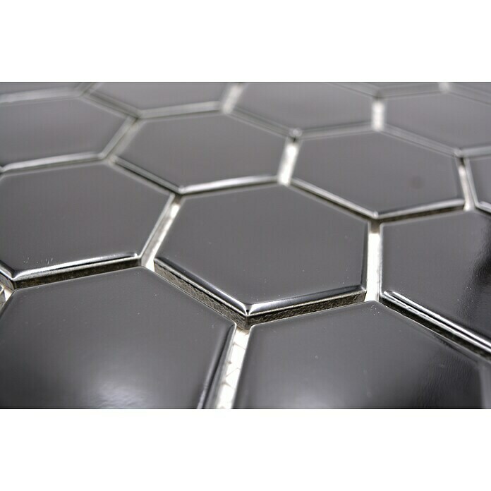 Mosaikfliese Hexagon Uni HX 090 (32,5 x 28,1 cm, Schwarz, Glänzend)
