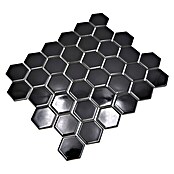 Mosaikfliese Hexagon Uni HX 090 (32,5 x 28,1 cm, Schwarz, Glänzend)