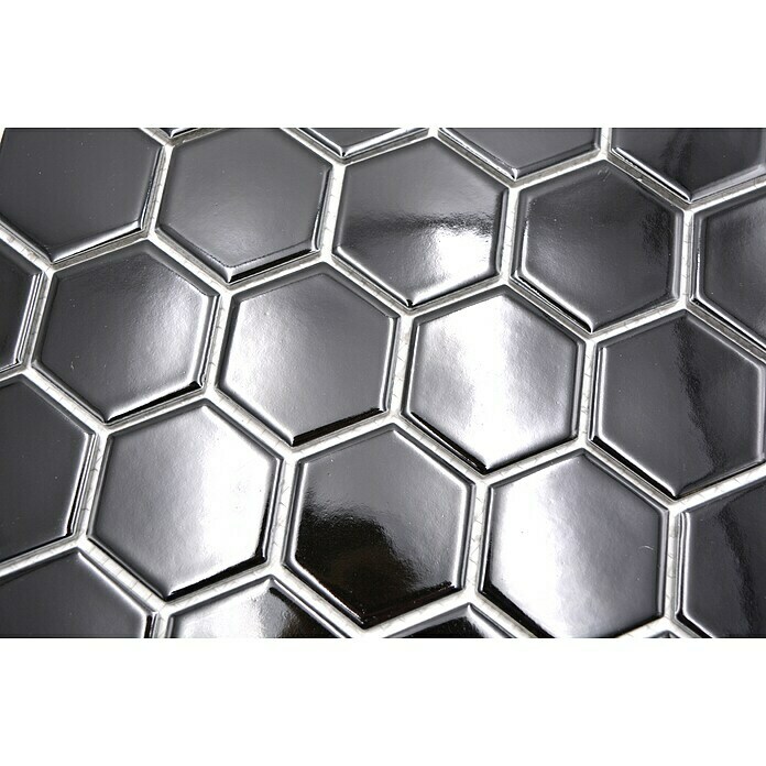Mozaik pločica Hexagon Uni HX 090  (32,5 x 28,1 cm, Crne boje, Sjaj) | BAUHAUS