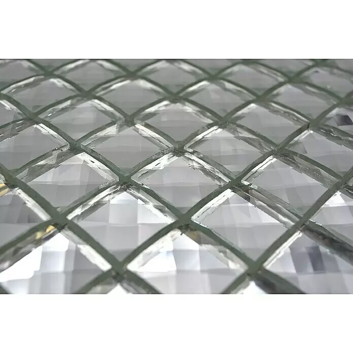Mosaikfliese Quadrat Crystal XCM SV829 - 30 x 30 cm, Weiß, Glänzend - Texturierte Klarglasscheibe mit dekorativem Rautenmuster.