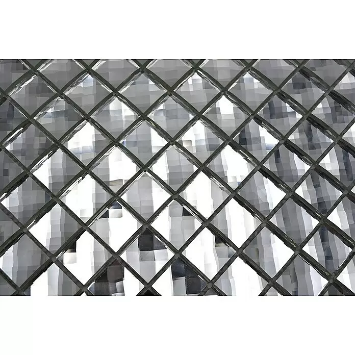 Mosaikfliese Quadrat Crystal XCM SV829 - 30 x 30 cm, Weiß, Glänzend - Rautenmuster-Glasoberfläche mit Gitterstruktur, die Licht streut.