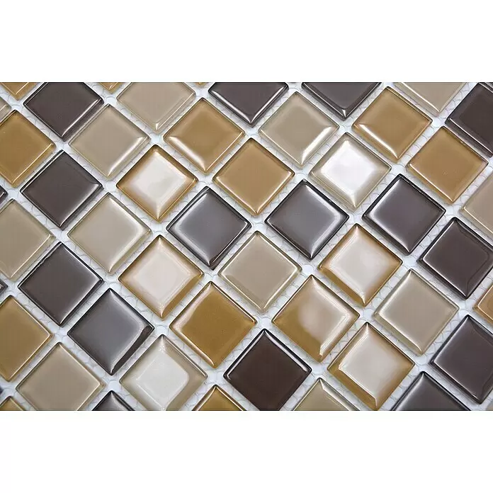 Mosaikfliese Quadrat Crystal Mix CM 4555 - 32,7 x 30,2 cm, Braun/Orange/Beige, Glänzend - Detailaufnahme