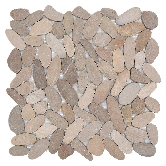 Mosaikfliese Kiesel Uni XKS IN10 - 30,5 x 30,5 cm, Beige, Matt - Quadratisches Mosaik aus hellen, glatten Kieselsteinen, ideal für ein natürliches und elegantes Design in jedem Raum.