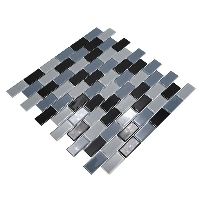 Mosaikfliese Brick Crystal CM B499 - 32,2 x 31 cm, Grau, Glänzend - Selbstklebende Mosaikfliese in Grau- und Schwarztönen. Dekoratives Element für Küche oder Bad.