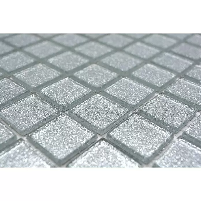 Mosaikfliese Quadrat Crystal CM 4SB6 - 32,7 x 30,2 cm, Silber, Glänzend - Silberne Glasmosaikfliesen mit Glitzereffekt.