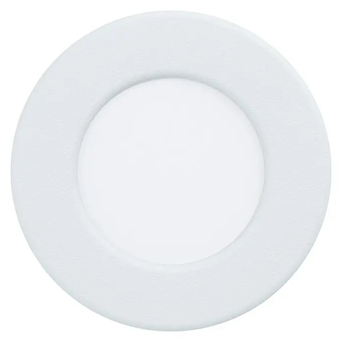 Eglo Fueva 5 LED-Einbauspot - 2,7 W, Warmweiß, Weiß, Ø x H: 8,6 x 2,6 cm - Nahaufnahme einer LED-Deckenleuchte in Weiß, die ein modernes und minimalistisches Design aufweist.