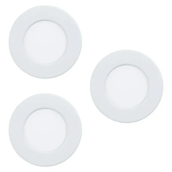 Eglo Fueva 5 LED-Einbauleuchte - 2,7 W, Weiß, Warmweiß - Drei runde, weiße LED-Deckenleuchten mit schlichtem Design. Ideal für moderne Innenräume und energieeffiziente Beleuchtung.