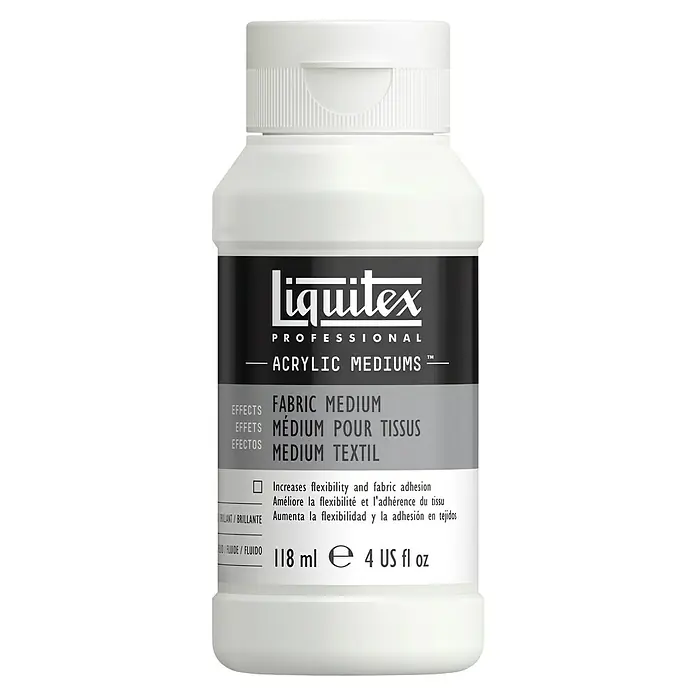 Liquitex Professional Textilmalmittel - 118 ml, Transparent - Eine Flasche Liquitex Professional Fabric Medium für Acrylfarben, um die Flexibilität und Haftung auf Textilien zu verbessern.