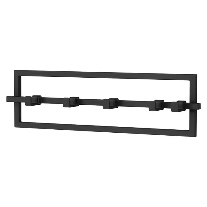 Umbra Garderobenleiste Cubiko - L x B x H: 6 x 53 x 15 cm, Anzahl Haken: 5 Stk., Schwarz - Eine rechteckige, mattschwarze Handtuchstange mit fünf Haken. Sie ist eine stilvolle und funktionale Ergänzung für jedes Badezimmer.