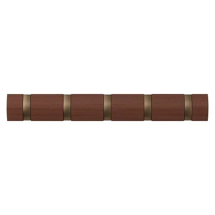 Umbra Garderobenleiste Flip - L x B x H: 6,4 x 50,8 x 3,2 cm, Anzahl Haken: 5 Stk., Walnuss, Gold - Eine Wandgarderobe mit ausklappbaren Haken im schlichten Design und einer warmen Farbgebung. Die Holzstruktur verleiht einen natürlichen Touch.