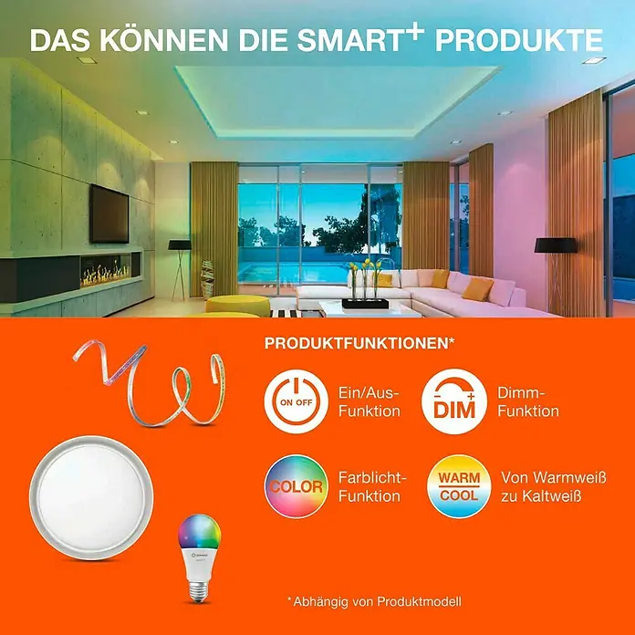 Ledvance Smart+ WiFi LED-Panel Planon Frameless - 16 W, L x B x H: 400 x 100 x 65 mm, Weiß - Intelligente Lichtprodukte mit Funktionen wie Ein/Aus, Dimmen, Farbwechsel und Warmweiß-Kaltweiß-Anpassung für ein smartes Zuhause.