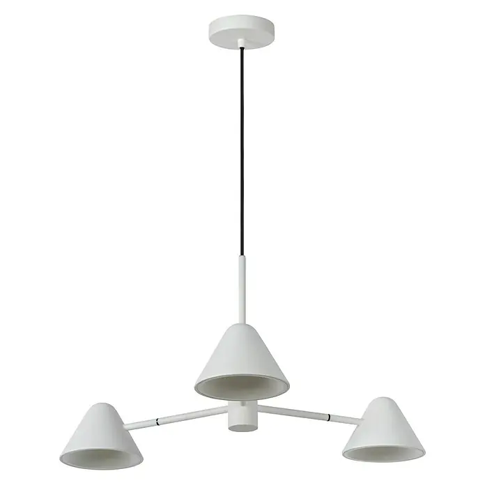 Lucide Devon LED-Pendelleuchte - Höhe: 65 cm, Weiß - Weiße Hängelampe mit drei Kegelförmigen Schirmen sorgt für modernes Flair und angenehme Beleuchtung im Raum. Minimalistisches Design.