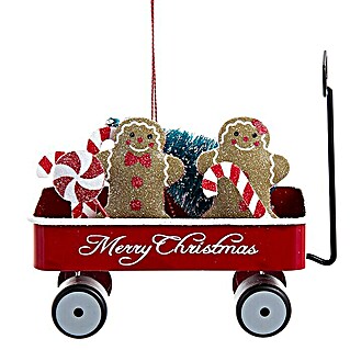 Kurt S. Adler Christbaumschmuck Wagen mit Lebkuchenmännchen (Rot, Kunststoff, 1 Stk.)