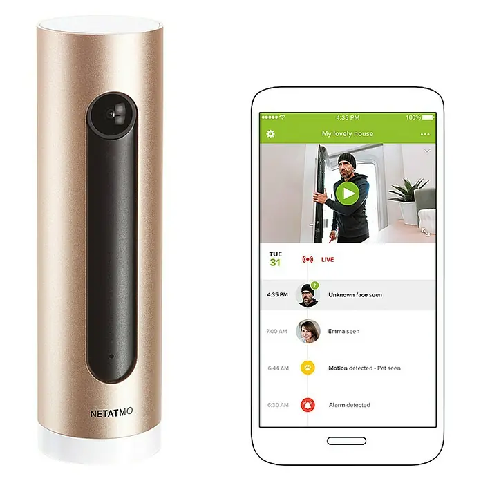 Netatmo Cámara de vigilancia Welcome - Marrón, Ángulo de detección: 130 ° - Cámara de seguridad interior inteligente Netatmo con app para smartphone, que ofrece feeds en directo y notificaciones.