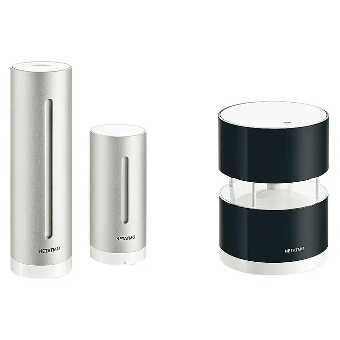 Netatmo Anemómetro - Funciona con pilas, Diámetro: 8,5 cm, Negro - Tres estaciones meteorológicas Netatmo con sensores para interior, exterior y lluvia. Controla la temperatura, la humedad y más con la app.