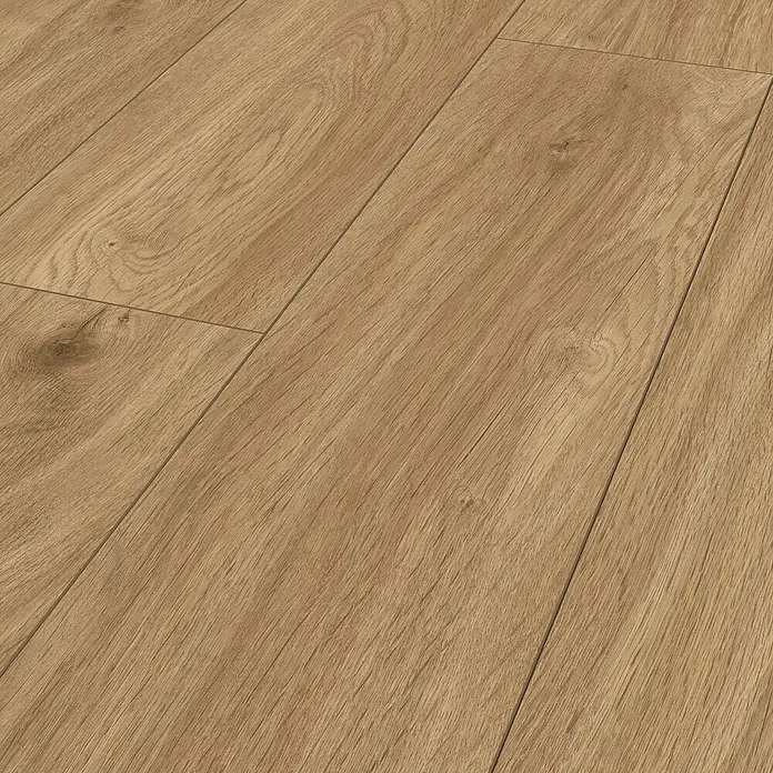 MyStyle MyArt Laminat - Buckingham Oak, Landhausdiele, 2.003 x 245 x 12 mm - Nahaufnahme eines hellen Laminatbodens mit einer realistischen Holzmaserung und warmen Farbtönen für ein einladendes Ambiente.