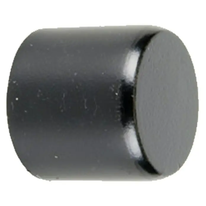 Tapones terminales Colonial - Negro, 2 ud. - Primer plano de un imán negro y cilíndrico con un acabado brillante, ideal para varias aplicaciones.