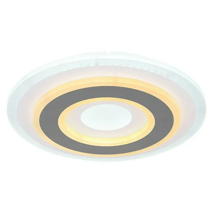 Globo LED-Deckenleuchte rund Sabatino - 21 W, Ø x H: 30 x 5,5 cm, Opal - Moderne LED-Deckenleuchte mit konzentrischen Kreisen in Weiß, Grau und warmem Licht für eine stilvolle Beleuchtung.