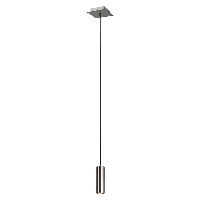 Trio Lighting Marley Lámpara colgante - 35 W, L x An x Al: 12 x 12 x 150 cm, Níquel, GU10, 1 ud. - Esta toma presenta una elegante lámpara colgante de cilindro cromado, que muestra un diseño minimalista y moderno.