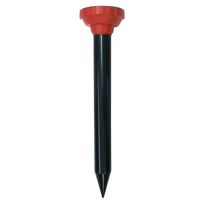 Xindar Antihormigas - Rojo/Negro - Repelente de topos negro con tapa roja. Dispositivo eficaz para repeler topos de jardines y céspedes.