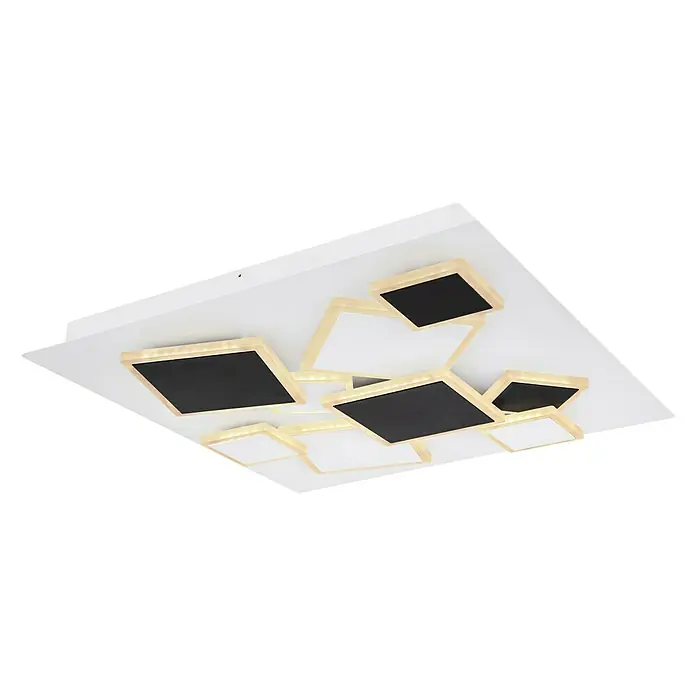 Lavida LED-Deckenleuchte - 50 W, L x B x H: 50 x 50 x 6,5 cm, Weiß, Schwarz, Warmweiß - Moderne Deckenleuchte mit quadratischen Elementen in Schwarz und Weiß, die ein stilvolles und helles Ambiente schafft.