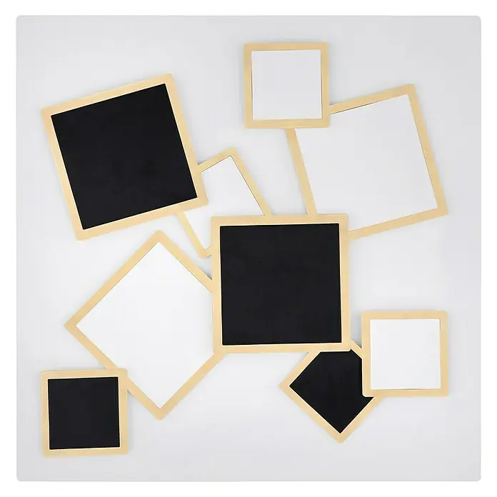 Lavida LED-Deckenleuchte - 50 W, L x B x H: 50 x 50 x 6,5 cm, Weiß, Schwarz, Warmweiß - Wanddekor mit golden gerahmten, abwechselnd schwarzen und weißen Quadraten, die ein modernes und stilvolles Ambiente schaffen.