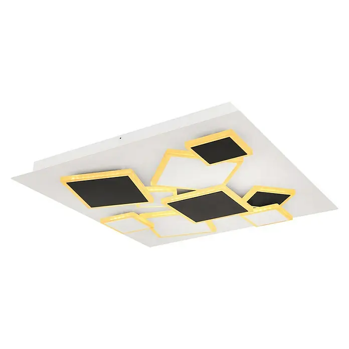 Lavida LED-Deckenleuchte - 50 W, L x B x H: 50 x 50 x 6,5 cm, Weiß, Schwarz, Warmweiß - Moderne LED-Deckenleuchte mit quadratischen Elementen in Schwarz und Gold, ideal für stilvolle Innenräume.