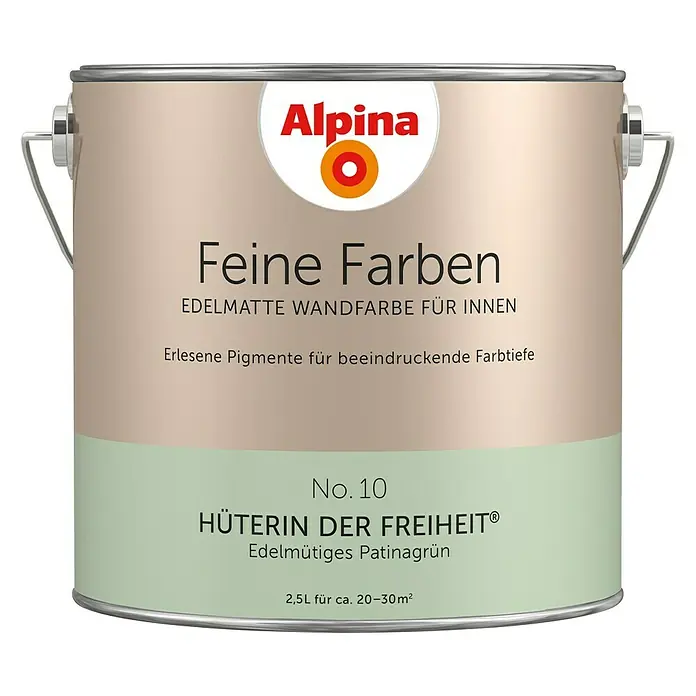 Alpina Wandfarbe Feine FarbenHüterin der Freiheit, Matt, 2,5 l, Konservierungsmittelfrei - Dose Alpina Feine Farben No. 10 "Hüterin der Freiheit", eine edelmatte Wandfarbe für Innen, die erlesene Pigmente für Farbtiefe bietet.