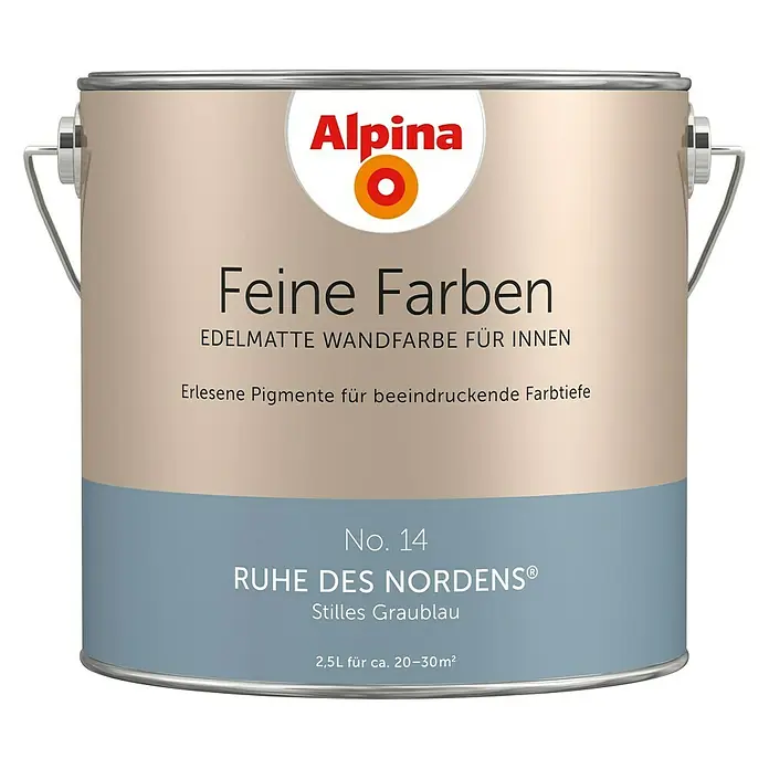 Alpina Wandfarbe Feine Farben - Ruhe des Nordens, Matt, 2,5 l, Konservierungsmittelfrei - Farbdose "Feine Farben" von Alpina in der Farbe "Ruhe des Nordens", ein edles, mattes Grau für Innenräume.
