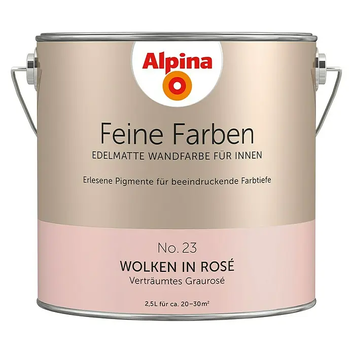 Alpina Wandfarbe Feine Farben - Wolken in Rosé, Matt, 2,5 l, Konservierungsmittelfrei - Dose Alpina Feine Farben "Wolken in Rosé" Innenfarbe, edelmatte Wandfarbe für ein elegantes Ambiente.