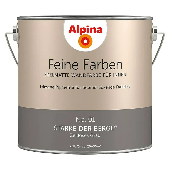 Alpina Wandfarbe Feine Farben - Stärke der Berge, Matt, 2,5 l, Konservierungsmittelfrei - Alpina Feine Farben "Stärke der Berge" Innenfarbe: Edelmatt, zeitloses Grau, 2,5L für ein elegantes und stilvolles Zuhause.