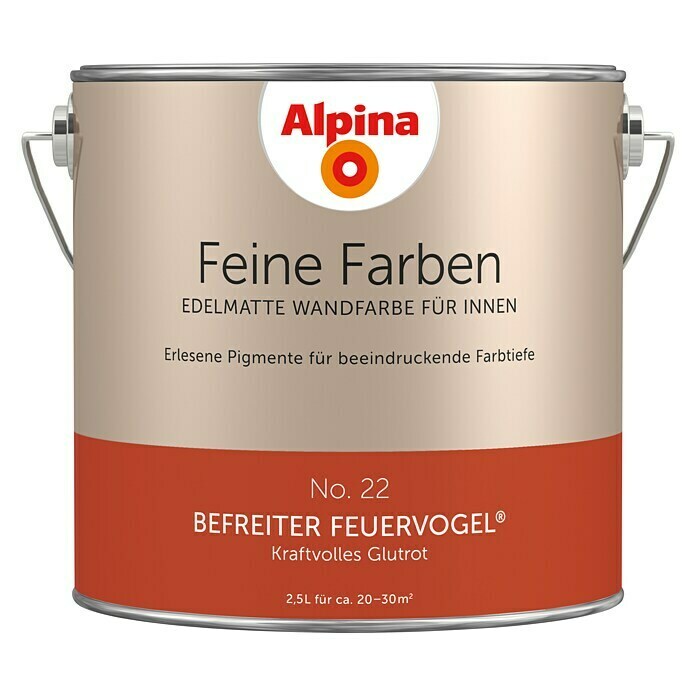 Alpina Wandfarbe Feine Farben (2,5 l, Befreiter Feuervogel, No. 22 - Kraftvolles Glutrot, Matt)