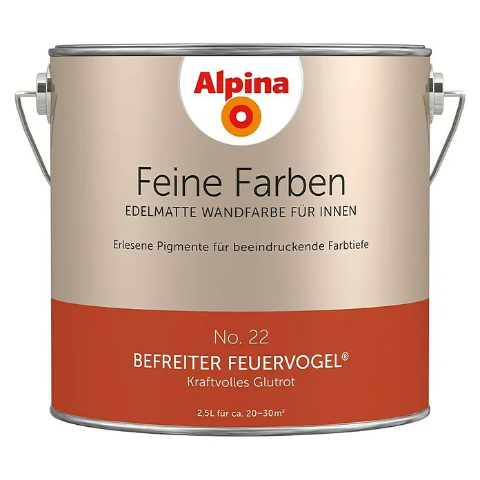 Alpina Wandfarbe Feine Farben - Befreiter Feuervogel, Matt, 2,5 l, Konservierungsmittelfrei - Dose Alpina Feine Farben "Befreiter Feuervogel" edelmatte Wandfarbe für Innen, 2,5L für ca. 20-30m².