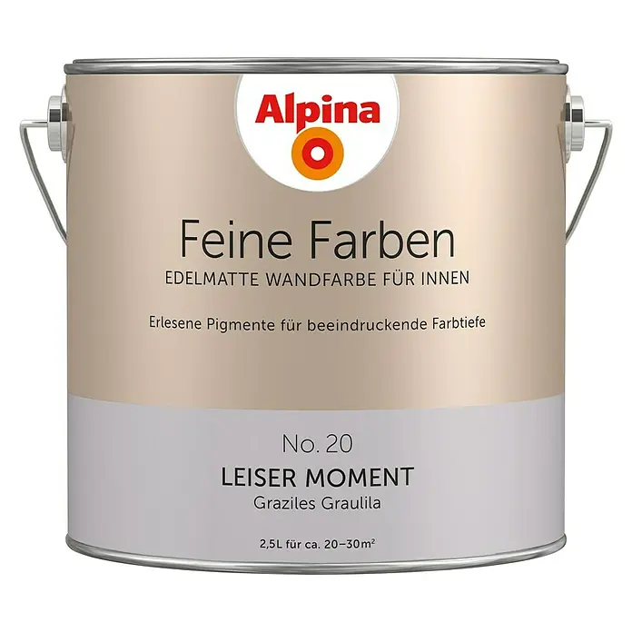 Alpina Wandfarbe Feine Farben - Leiser Moment, Matt, 2,5 l, Konservierungsmittelfrei - Dose Alpina Feine Farben "Leiser Moment", eine edelmatte Wandfarbe für Innen, die eine beeindruckende Farbtiefe verleiht.