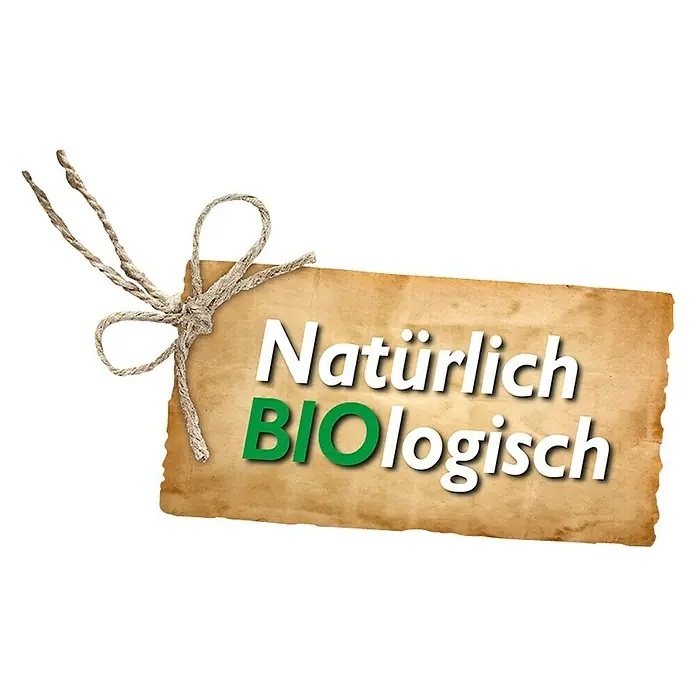 Neudorff BioTrissol Flüssigdünger Balkonpflanzen - 1 l - Ein rustikales Etikett mit der Aufschrift "Natürlich BIologisch", das natürliche und biologische Produkte bewirbt.