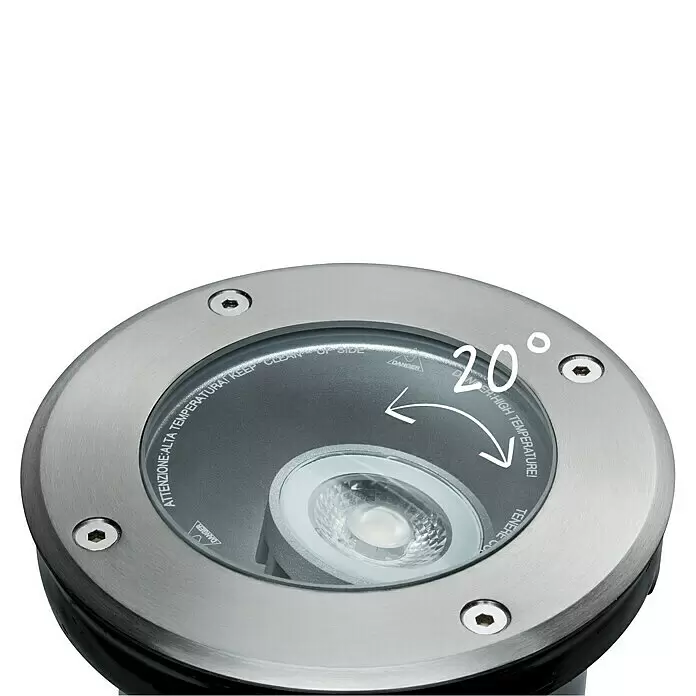Paulmann Plug & Shine LED-Gartenspot - 6 W, Warmweiß, IP67, Ø x H: 14 x 15 cm, Abstrahlwinkel: 20 ° - Runde Bodenleuchte aus gebürstetem Edelstahl mit Klarglas und interner LED, markiert 20°.
