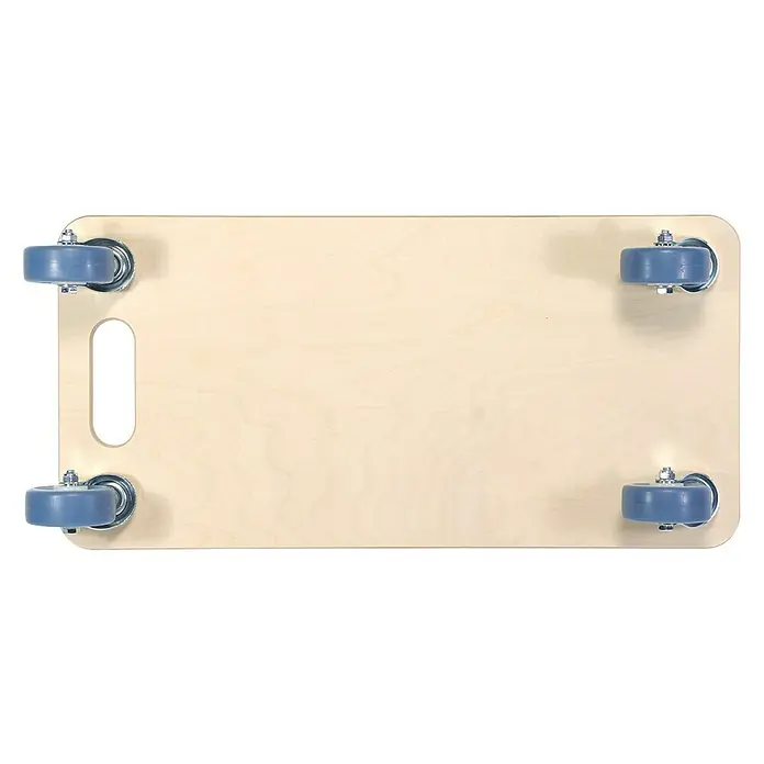 BAUHAUS Transportroller59 x 29 x 12 cm, Traglast: 300 kg, Softrollen - Möbelroller aus hellem Holz mit vier blauen Rollen und einem Tragegriff. Zum einfachen Transport schwerer Gegenstände im Haushalt.