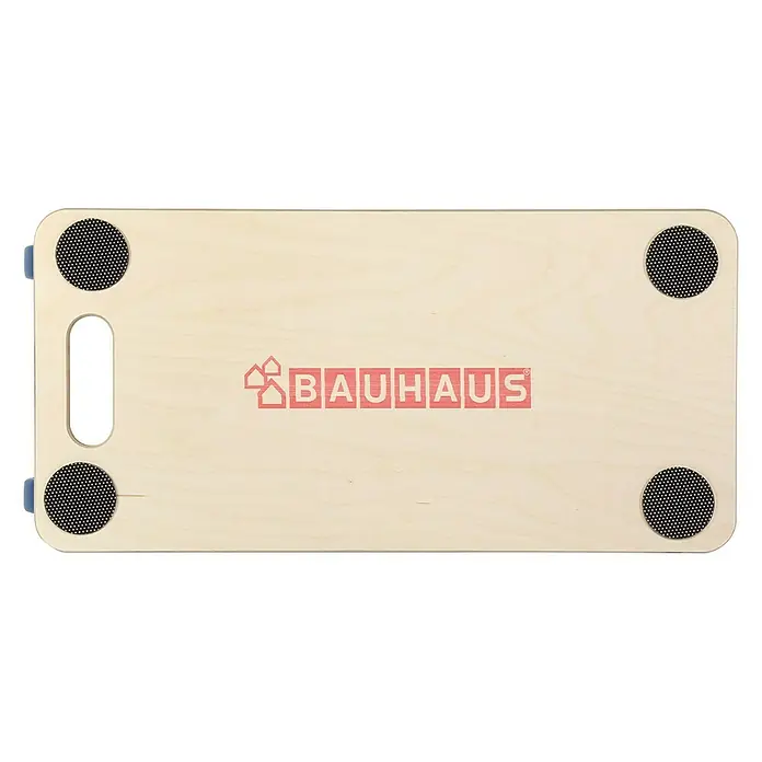 BAUHAUS Transportroller - L x B x H: 59 x 29 x 12 cm, Traglast: 300 kg, Holz - Eine rechteckige, helle Bauhaus-Balance-Plattform mit Anti-Rutsch-Punkten an den Ecken und einem Bauhaus-Logo in der Mitte.