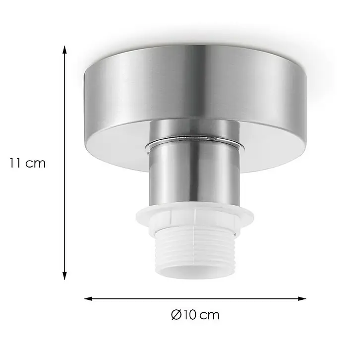Home Sweet Home Deckenleuchte Dot - 60 W, Stahl matt, E27 - Detailaufnahme einer Deckenleuchte in Silber mit den Maßen 11 cm Höhe und 10 cm Durchmesser für den Lampenanschluss.