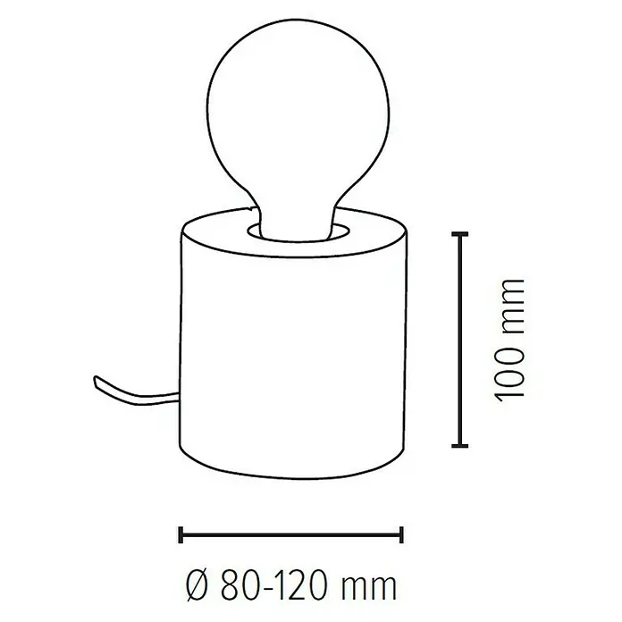 Spotlight Deko-Tischleuchte Trabo Table - 25 W, Braun, E27 - Eine Schemazeichnung der Tischleuchte, bestehend aus einem zylinderförmigen Sockel und einer Birne, mit den Maßen Höhe 100mm und Durchmesser 80-120mm.