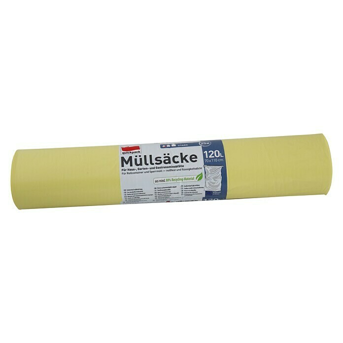 Quickpack Müllbeutel120 l, 25 Stk., Gelb Diagonal View