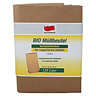 Quickpack Müllbeutel Bio-Abfallbeutel (Fassungsvermögen: 120 l, 2 Stk., Braun)