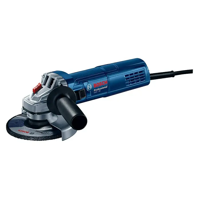 Bosch Professional Amoladora angular eléctrica GWS 900 - 900 W, Diámetro disco: 125 mm, Número de revoluciones de marcha en vacío: 11.000 r.p.m. - Una amoladora angular azul Bosch Professional GWS 9-125 con un disco de molienda y una empuñadura negra. Perfecta para profesionales y aficionados.