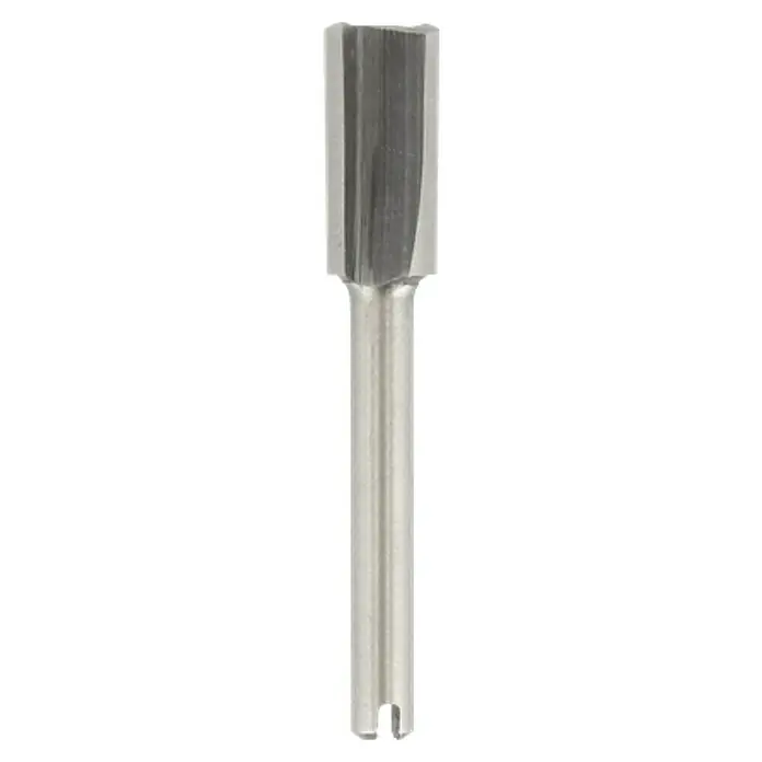 Dremel Fresa HSS Mod. 654 - Diámetro de trabajo: 6,4 mm, Número de revoluciones máx.: 35.000 r.p.m. - Imagen de una broca metálica cilíndrica con una cabeza de perforación gris. Ideal para trabajos precisos en diversos materiales.