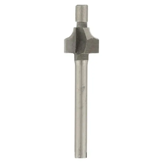 Dremel Fresa HSS Mod. 612 - Diámetro de trabajo: 9,5 mm, Número de revoluciones máx.: 35.000 r.p.m. - Primer plano de una fresa de redondeo plateada, una herramienta de carpintería utilizada para redondear bordes y crear perfiles decorativos.