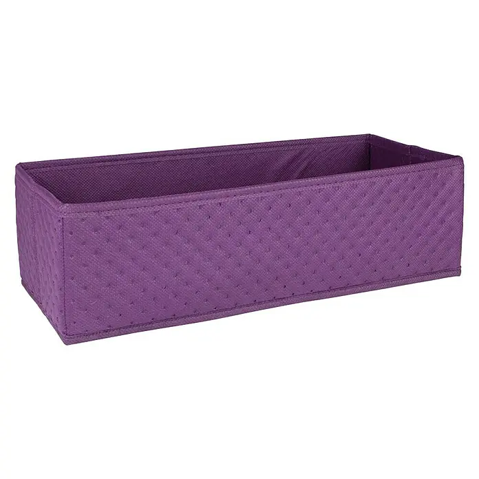 Organizador acolchado - 1 cajón, Lila - Primer plano de una caja de almacenamiento de tela morada oblonga con textura acolchada, ideal para organizar diversos artículos en el hogar.