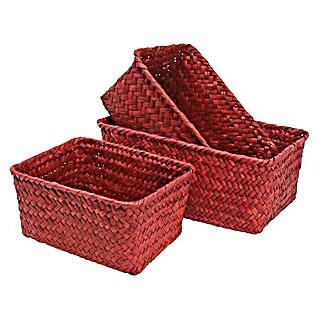 Juego de cestas (Rojo, 3 pzs., Fibra natural)