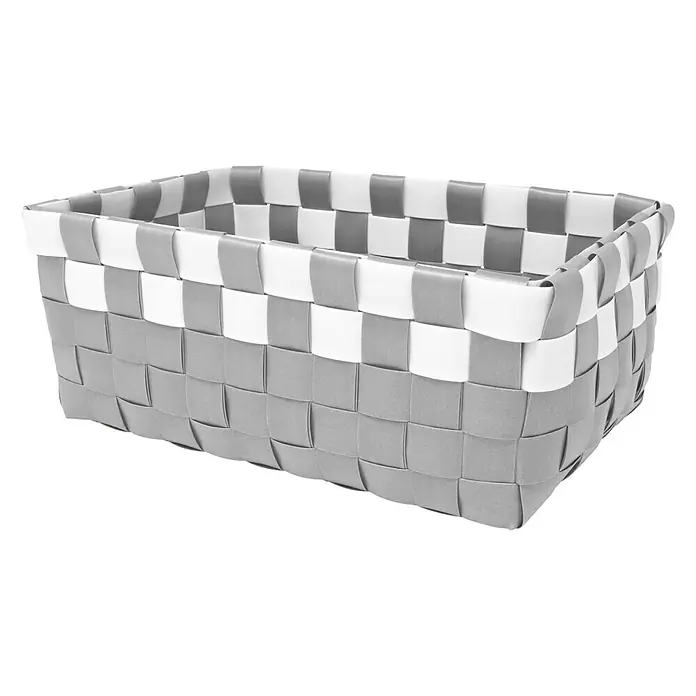 Juego de cestas trenzado - Blanco/gris, 2 pzs., Polipropileno - Una cesta de almacenamiento rectangular tejida en gris y blanco, perfecta para organizar tu hogar y guardar objetos con estilo.