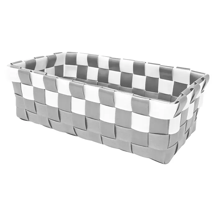 Juego de cestas trenzado - Blanco/gris, 2 pzs., Polipropileno - Cesta rectangular tejida en tonos grises y blancos, ideal para el almacenamiento y la organización en el hogar. Práctica y decorativa.