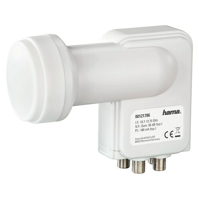 Hama Quad LNB4-fach, 0,3 dB, 40 mm, Weiß Diagonal View